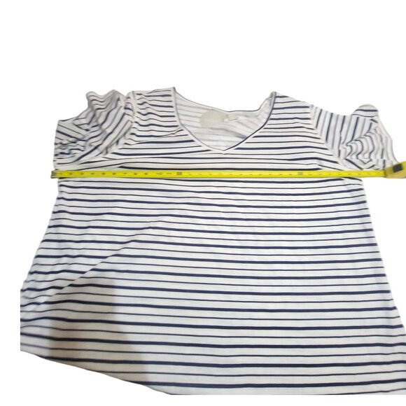 Zim & Zoe Womens Plus Size Flutter Sleeve Striped Navy Blue Ivory Top 30/32 - Picture 6 of 11